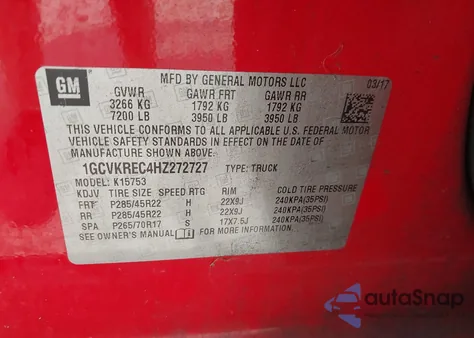 2017 Chevrolet Silverado 1500 2Lt from USA, damaged, VIN 1GCVKREC4HZ272727